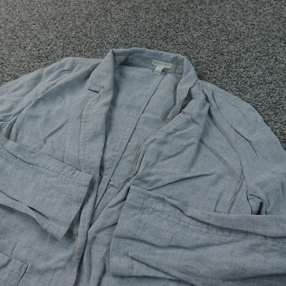 Eileen Fisher Blazer Womens S Gray Linen Sport Coat Jacket Summer Layering Top